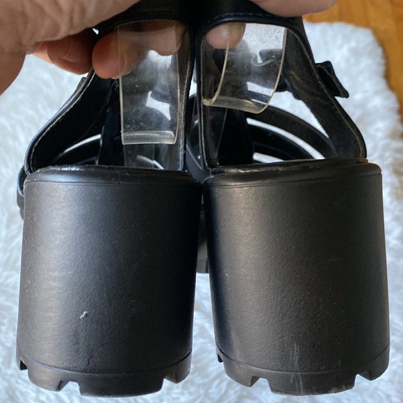 New women’s Sz 8  black straps chunk heels platform casual sandals - Picture 8 of 10